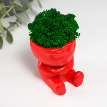 Concrete Kashpo "Mr. Evil" with moss 7*6cm red (moss green stabilized)-4
