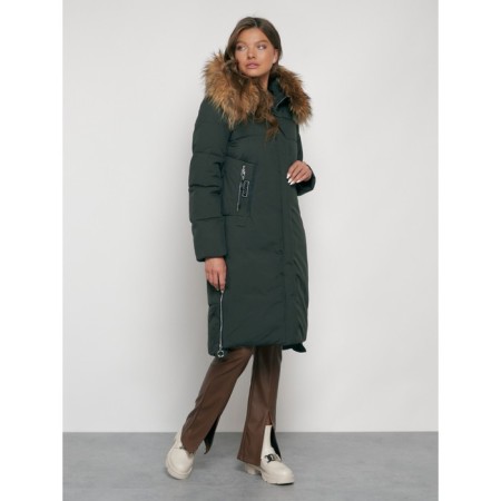 Coat insulated winter female, size 46, dark green color-2