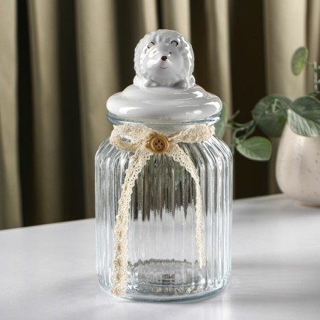 Glass Bank for bulk products with a ceramic lid of the “Hedgehog in Gold”, 950 ml