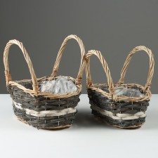 A set of baskets, 28 x 16 x 10/13/25 cm, 25 x 12 x 9/11/22 cm, 2 pcs, gray, willow