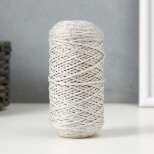 Knitting cord 100% polyester with a lurex 1 mm cylinder, 75 ± 10 g, 200m, 02-milk+silver