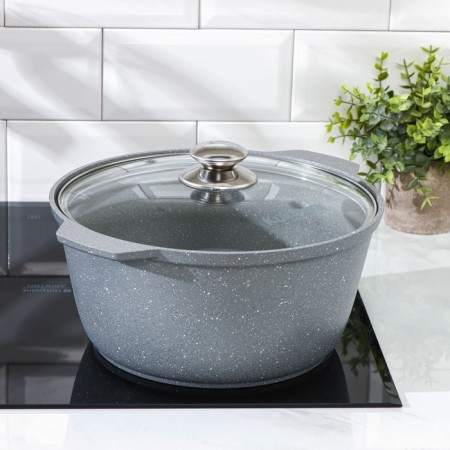 Frying, 5 l, glass cover, anti-stick coating, light gray color-4
