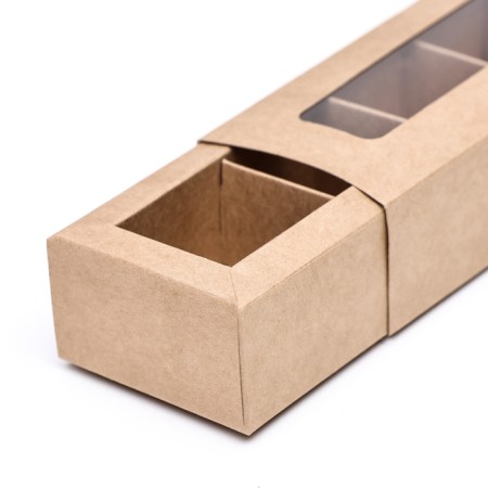 Box for 5 sweets with a shell, with a window, with thin dividers, craft 21x5x3.3 cm-4