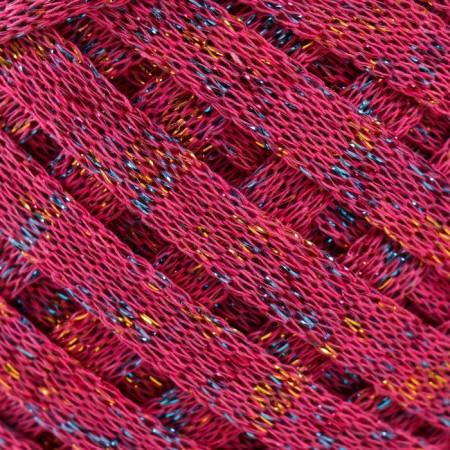Knitted yarn "Ribbon" with Lurex 85m/170 ± 5 g (fuchsia, lurex: rainbow)-2