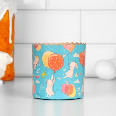 Paper form for cupcake, muffins and kulich "hares on balls" 90x90 mm-1