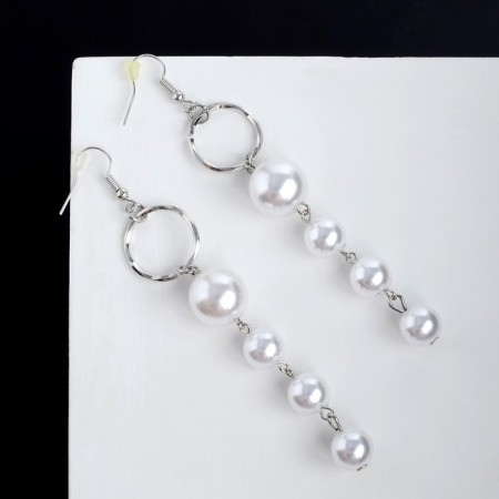 Earrings with pearls "Aurora" path on the ring, the color is white in silver-1