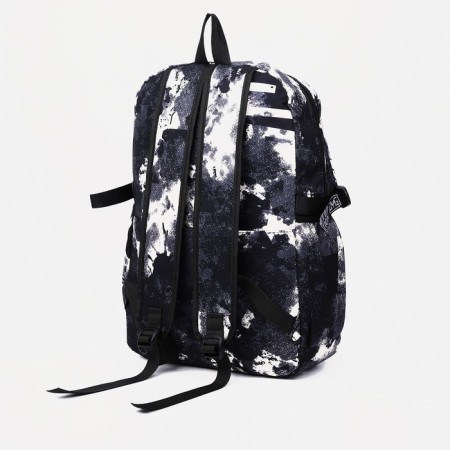 Young backpack from textiles with a zipper, 4 pockets, black/white color-1