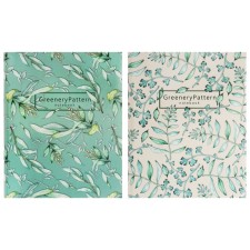 A notebook of 96 sheets in a cage, Greeenery Patterns, cover coated cardboard, glossy lamination, offset block, 2v mix