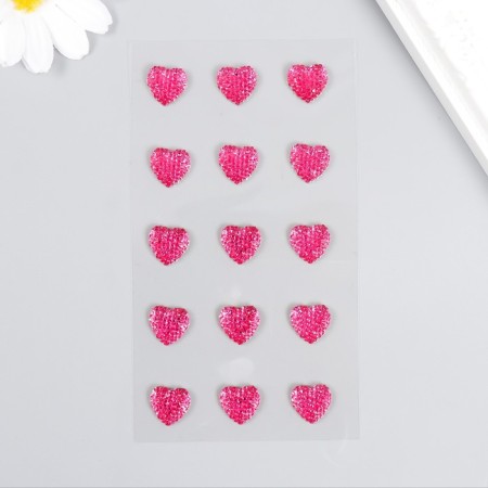 Rhinestones self -adhesive "hearts", 12 mm, 15 pieces, raspberry