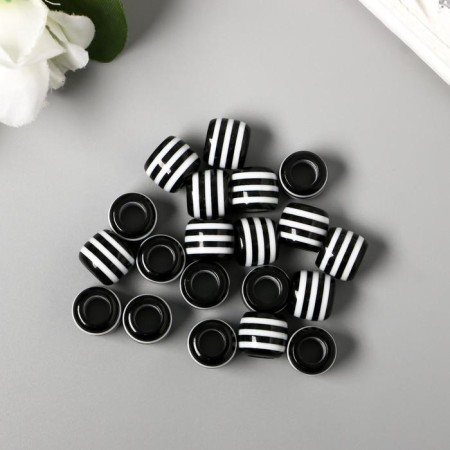Beads for creativity plastic "Black and white cylinder" set of 20 pcs 1x1.2x1.2 cm-1