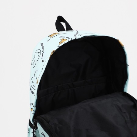 Youth backpack made of textiles, external pocket, turquoise color-3