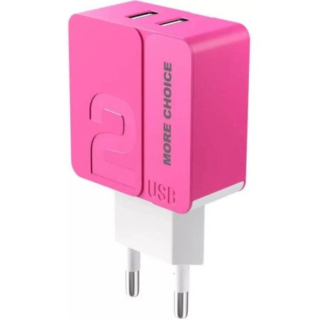Network charger More Choice NC46, 2 USB, 2.4 A, pink-1