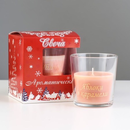 A candle in a glass aromatic "apples in caramel", 6.5x8 cm, beige-4