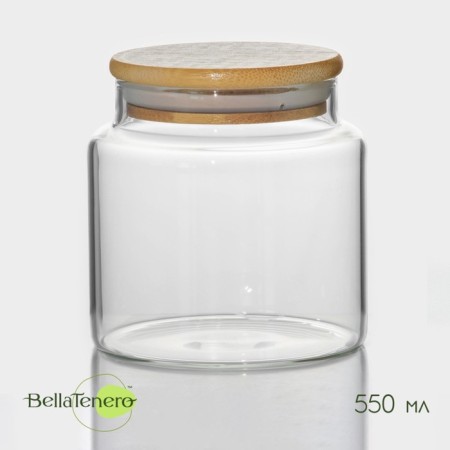Glass Bank for bulk products with bamboo lid Bellatenero "Eco", 550 ml, 10 × 10.5 cm