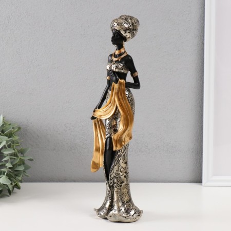 Polystone souvenir "African in gold robes with flowers, with a palactin" 10.5x9x36 cm-3