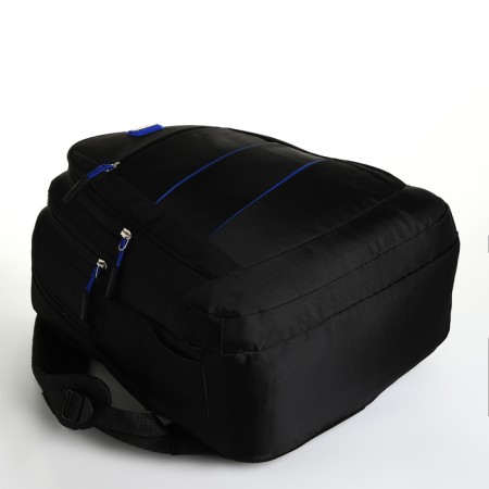 Young backpack from textiles with lightning, 5 pockets, black/blue color-4