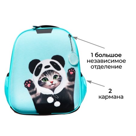School backpack, 37 x 28 x 19 cm, calligrata volt "Cat Panda"-2