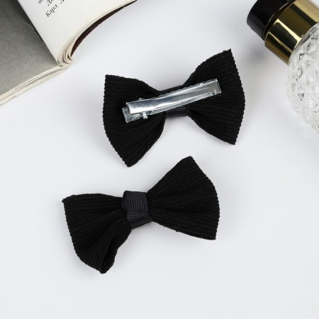 Hair clip "Schoolgirl" (set 2 pcs) stripes, 6 cm, black-1