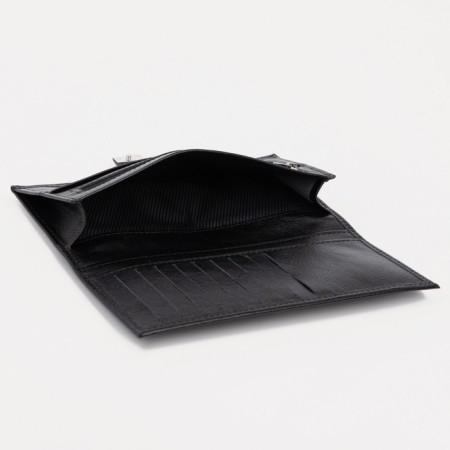 Male purse on a button, for bills, for cards, for coins, black color-3