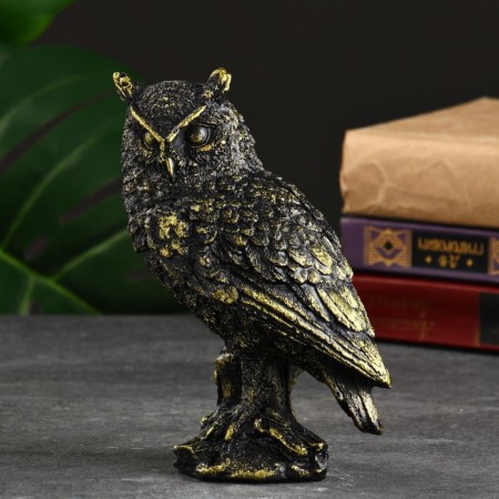 Piggy bank "Owl" black with gold, 16.5x9x12cm
