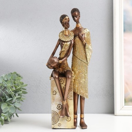 Souvenir Polystone "African couple" gold pattern - circles 14x11x36 cm