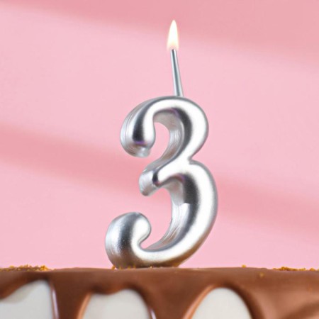 Candle for cake the number "Silver", 5.5 cm, digit "3"