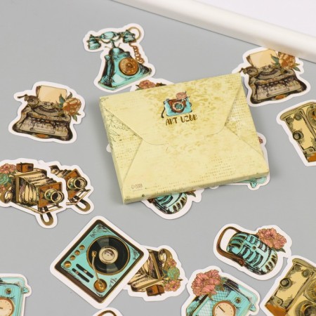 Stickers for creativity "Retro and flowers" embossing gold set 48 pcs 9x7x0.8 cm-6