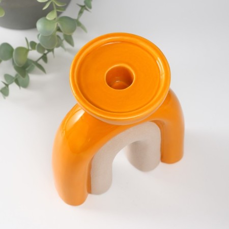 Ceramics candlestick for 1 candle "Medusa" sand-orange 13.5x8.7x18 cm-5