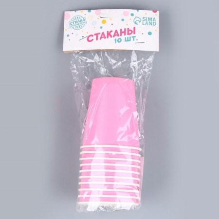 A single -single glass of a plain paper, pink color, volume of 250 ml, set 10 pieces-4