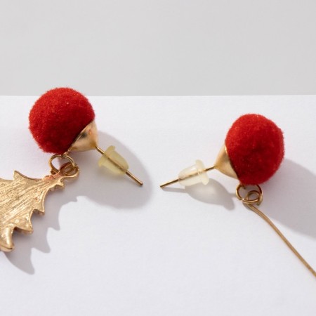 Earrings "New Year's fluffy" Christmas tree and snowflake, color-2