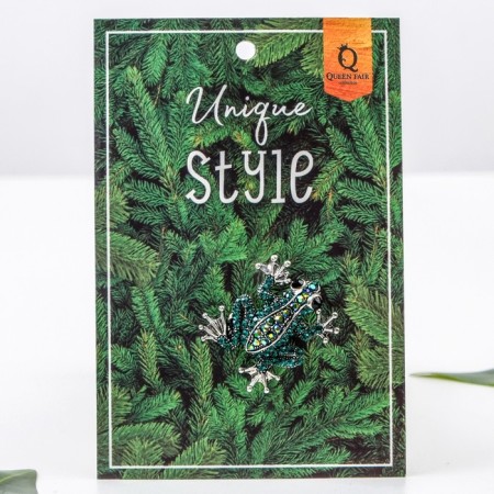 Brooch "Frog", the color is blue-green in black silver-1