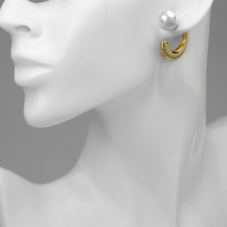Earrings with pearls "exclus" half -rings, color gold-3