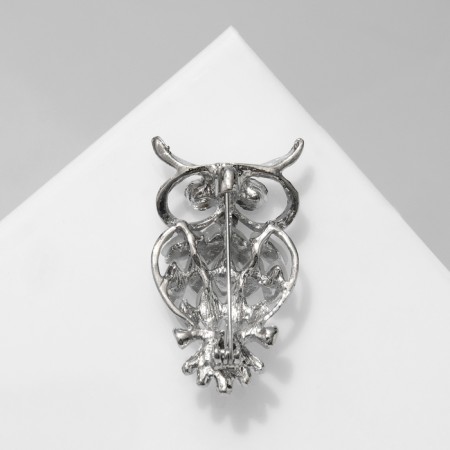 Brooch "Owl", white-blue color in silver-1