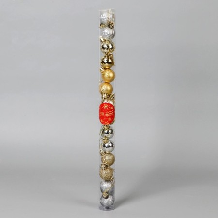 Set of balls plastic D-3CM, 14 pcs "Agnet" strip pattern, gold silver-1