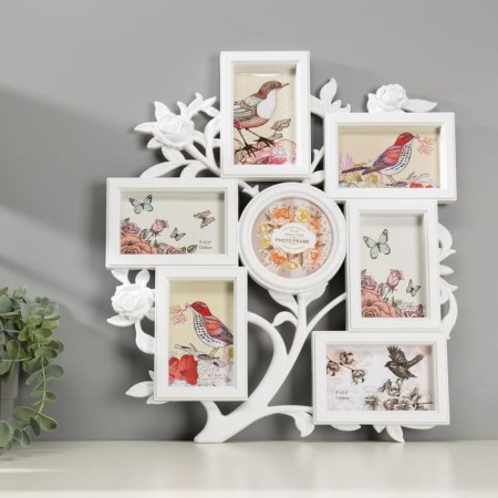 Photo frame plastic in 7 photos 10x10, 9x13 cm "Pink Garden" White 43.5x39 cm
