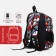 School backpack from textiles 2 departments with lightning, external pocket, gray/red color