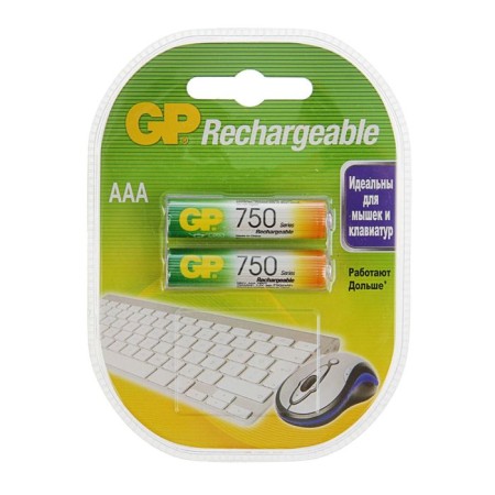 Battery GP, Ni-MH, AAA, HR03-2BL, 1.2V, 750 mAh, blister, 2 pcs.