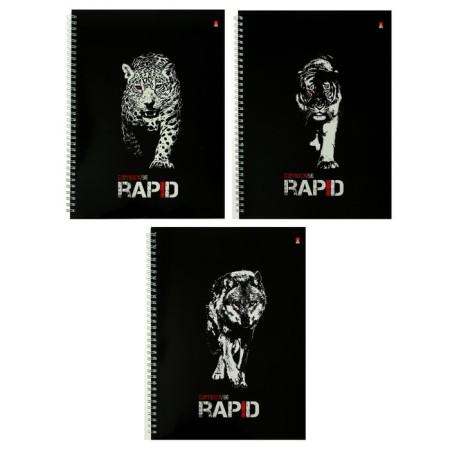 A4 notebook, 96 sheets in a cage on the Rapid crest, cover coated cardboard, glossy lamination, mix