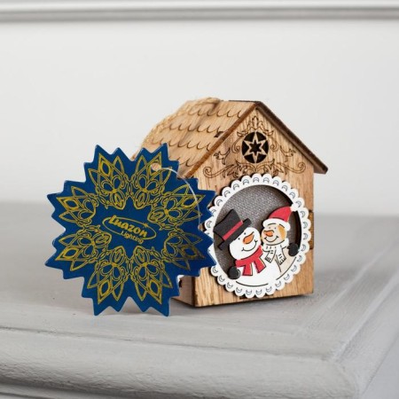 Christmas tree toy "House with snowmen", from batteries, glow of warm white-3