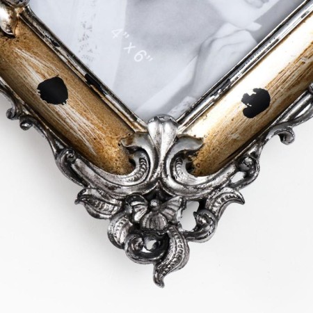 Photo frame Polystone 10x15 cm "Emanuel" aged gold with silver 23x18.5 cm-2