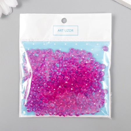 Beads for creativity Plastic "Crystal with Fuchsia faces" set 20 grams 0.4x0.6x0.6 cm-2