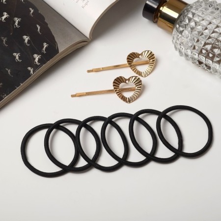 Hair set "Liora" (8 elastic bands, 2 invisibility 5 cm) hearts, black-gold-1