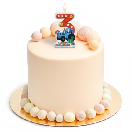 Candle in the cake number 3 "Happy Birthday", Blue Tractor, 8.5 × 5 cm-1