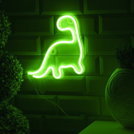 Neon sign "Dinosaur" 24 × 24 cm, AAX3 batteries (not in the kit), USB, Green glow