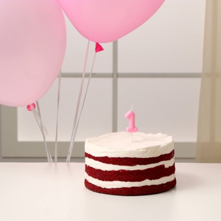 Set of candle in cake + 5 balls, number 1, pink-1