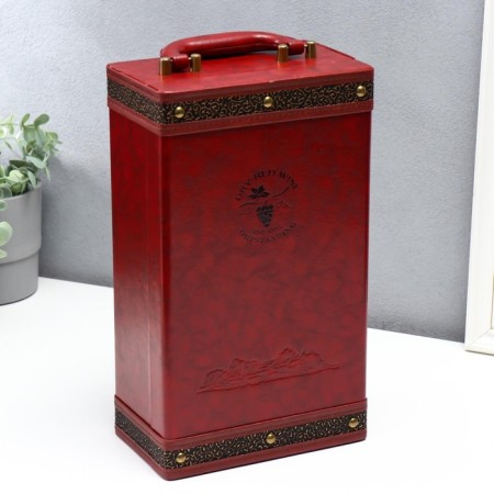 Casket wood, leatherette for 2 bottles "winemaking" 4 red-brown items 35x12x20 cm-1