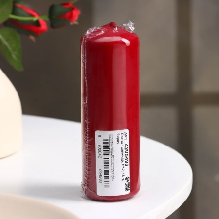 Candle - cylinder, 4 × 12 cm, 15 hours, burgundy-2
