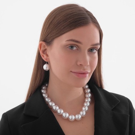 Set 2 objects: earrings, beads "pearls" large beads, white color, 43 cm-6