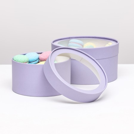 Set 2 in 1 round box "pale purple" with a window, 21 x 11 - 18 x 10 cm-1