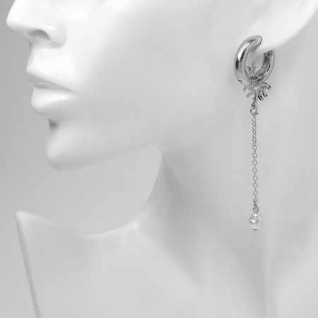 Earrings with the removable element "transformer" sun, white color in silver-3